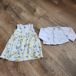 Hudson Baby Lemon Print Dress with White Cardigan